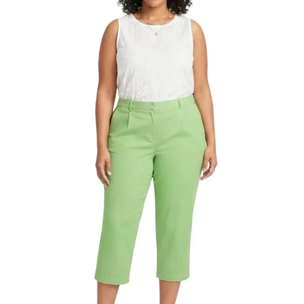 Larry Levine Stretch Lime Green Capris Summer Casual Plus Size 2X